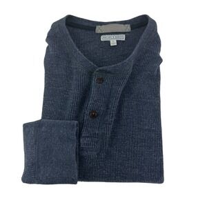 Wallace & Barnes Blue Long Sleeve Cotton Thermal Henley Shirt Size Large